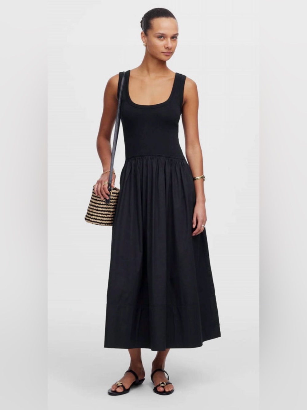 Madewell Mixed Poplin Scoopneck Maxi Dress in Jet Black